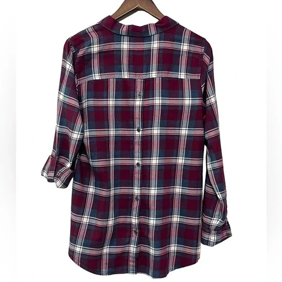 G.H.‎ Bass & Co. Lightweight Plaid Long Sleeved Shirt Medium Roll Tab Sleeve NWT - Picture 2 of 10